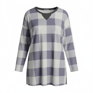 Women's Long Sleeve Plaid Checkered  High-low Tunic - NWT